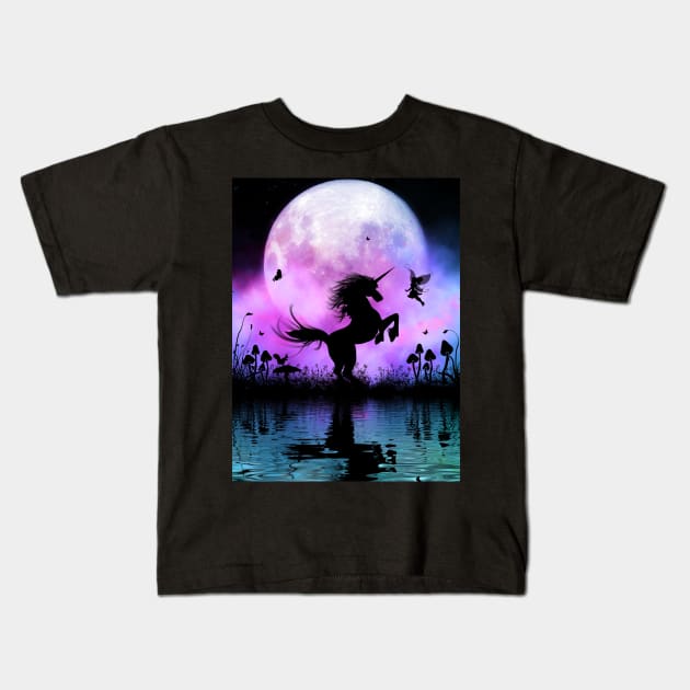 Wonderful unicorn with fairy in the night Kids T-Shirt by Nicky2342